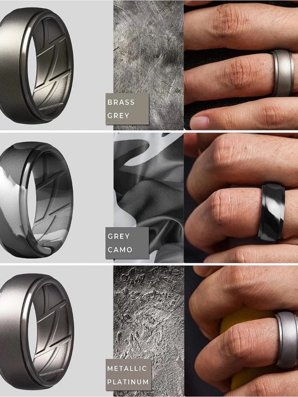 Thunderfit * Silicone Set of 7 Mens Rings Gray Black Silver Size 10 Work Safety